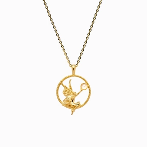 Ancient Greek style gold plated necklace with fairy pendant and white pearl bead