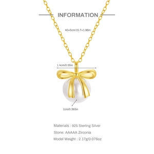 Detailed size and material information for S925 sterling silver bow pearl necklace