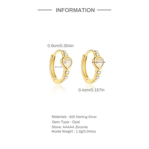 Dimensioni dettagliate degli orecchini a cerchio in argento S925 con opale a cuore