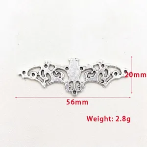 56mm vintage silver bat pendant with filigree scrollwork for DIY jewelry and crafts