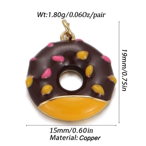 Macro detail of donut charm with copper material and size specs of 19mm by 15mm