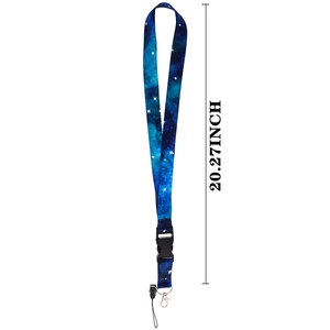Starry universe lanyard with dual-side print, buckle, and metal clasp, length 20.27 inches