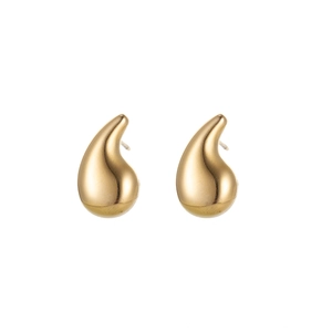 Polished gold titanium steel teardrop stud earrings with a minimalist metallic finish