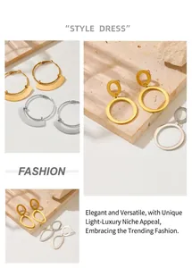 Detailed macro view of geometric gold and silver plated stainless steel earring collection