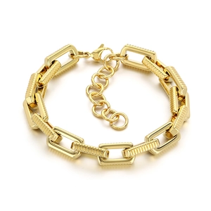 Adjustable gold chunky chain bracelet for men featuring gear textured square links