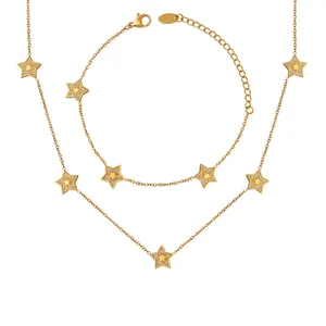 Star Pendant Necklace And Bracelet Jewelry Titanium Steel 18K Gold Plated Inlaid Zircon Geometric Minimalist For Women