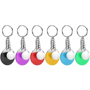 Set di sei mini portachiavi a forma di racchetta da ping pong in diversi colori vivaci e accesi
