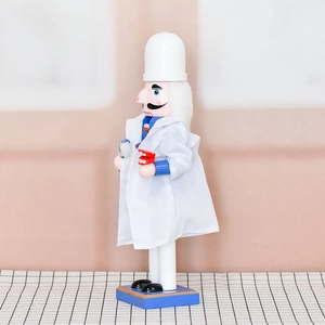 Handcrafted 25cm dentist nutcracker soldier wood puppet with dental props and red coat
