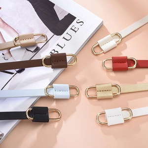 Slim PU leather belts for women in seven colors with oval gold metal buckles