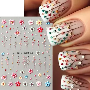 5D embossed floral nail stickers STZ-5D104 featuring multi-color daisy patterns