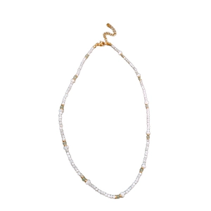 Elegant beaded shell pearl necklace with natural stones and adjustable gold clasp