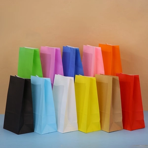 Solid Color Kraft Paper Gift Bags Standing Rectangular Treat Packaging For Party Birthday Wedding Celebration Colorful