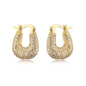 Elegant U-shaped gold hoop earrings with sparkling micro-pave cubic zirconia stones