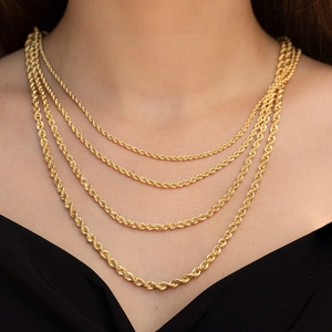 Layered 18K gold plated stainless steel rope chain necklace for women in four sizes