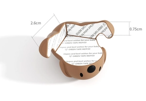 Vista dettagliata della protezione angolare in silicone per cani con adesivo e dimensioni