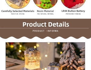 Close-up of resin Christmas snow globe lantern with silver bow and LR44 battery base