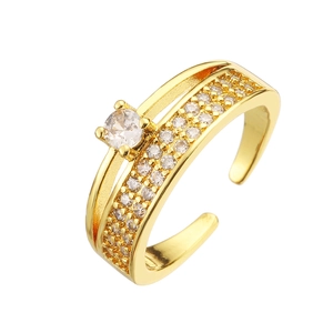 Gold plated geometric open ring with sparkling cubic zirconia and adjustable band
