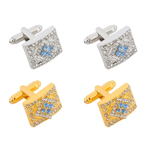 Rectangle crystal cufflinks for men with silver and gold finish with blue stones
