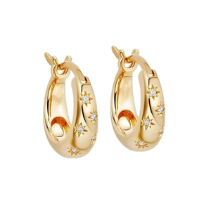 Elegant gold S925 silver hoop earrings with micro-set starburst and white zircon
