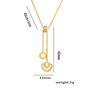18K gold plated Roman numeral necklace with white shell pendant on white background