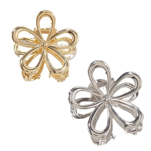Pinces à cheveux fleurs évidées métalliques en or et argent au design minimaliste