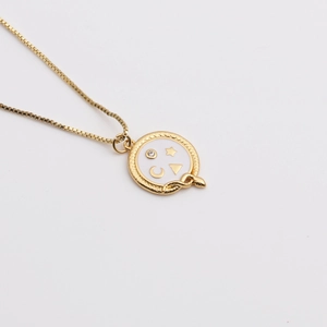 Snake Wrapped Round Pendant Necklace Copper White Enamel Zircon Moon Star Jewelry Gold Plated Accessory