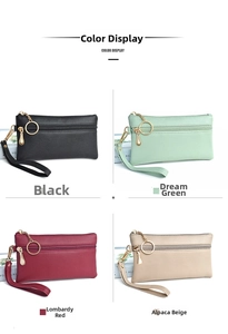 Litchi texture leather clutches in black, green, red and beige with gold ring charms
