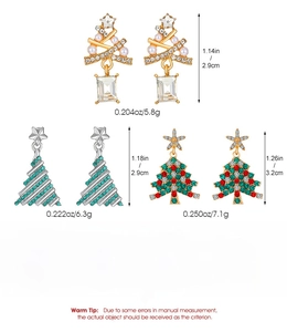 Detailed comparison of alloy Christmas tree stud earrings with pearls and colorful rhinestones