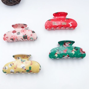 Christmas Hair Claw Clips Santa Snowman Reindeer Pattern PVC Plastic Shark Clip Festive Party Accessories For Women