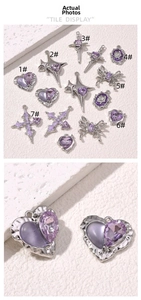 Detailed view of purple heart and star alloy charms for DIY necklace and earring making
