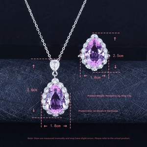 Detailed set of 7.5ct pear-cut pink morganite necklace and ring with silver accents
