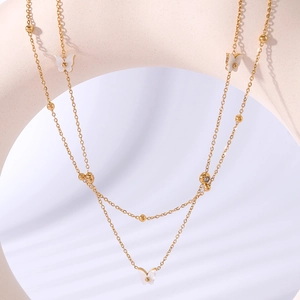 Double Layer Butterfly Pendant Necklace Stainless Steel 18K Gold Plated Shell Rhinestone Elegant Jewelry For Women