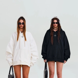 Sweat À Capuche Oversize En Coton Pour Femme Motif Croix Imprimé Graphique Manches Longues Streetwear Casual