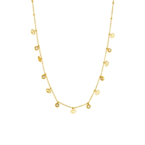 Minimalist gold titanium steel necklace with hollow eye and crystal circular pendants