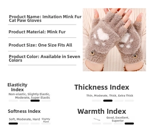 Close-up of brown faux mink cat paw gloves with half-finger flip-top knitted design