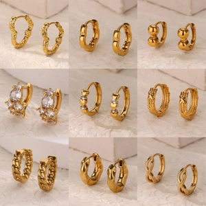 Huggie Hoop Earrings Copper Gold Silver Plated Heart Textured Minimalist Vintage Style For Women Cubic Zirconia
