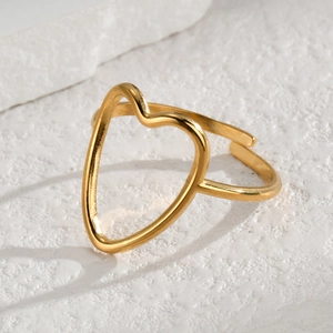 Minimalist 14K gold plated stainless steel open ring with a hollow heart design