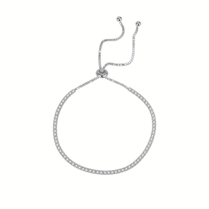 Adjustable 925 sterling silver tennis bracelet with micro-pave white cubic zirconia