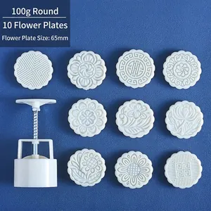 100g mooncake mold set with 10 interchangeable floral stamps for DIY pastry baking