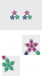 Detail of S925 silver earrings with hand-pave setting of colorful 5A cubic zirconia