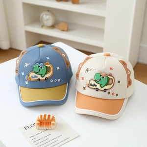 Simpatici cappellini da baseball per neonati con dinosauri e auto in cotone blu e beige