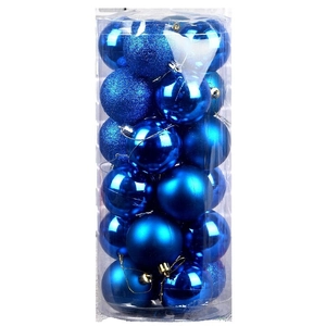 Set de boules de Noël bleues avec textures mates, brillantes et pailletées en tube PVC
