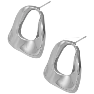 Polished silver irregular oval geometric stud earrings made of 304 stainless steel