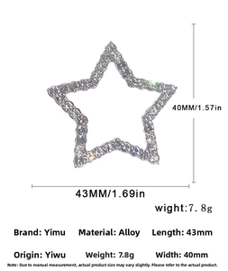 Detail showing crystal star brooch dimensions 43mm by 40mm on a white background