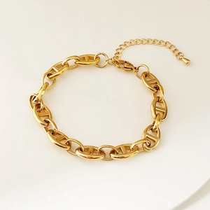 18k gold-plated stainless steel geometric link bracelet with pig nose chain links