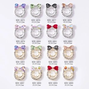 Bowknot smiley face nail charms with colorful rhinestones in 10.5x12mm size