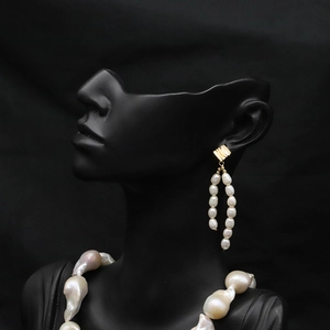 Elegant gold baroque pearl earrings and matching necklace set for women jewelry styling