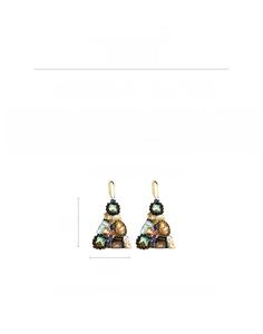 Detailed view of bohemian triangular earrings with colorful zircon and 6cm height spec