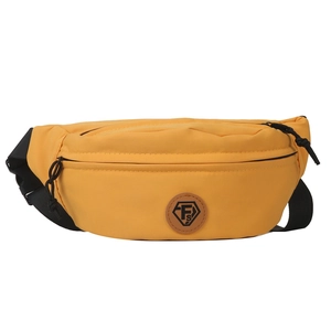 Ginger yellow Oxford fabric crossbody chest bag with adjustable strap and logo detail