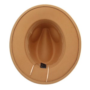 Adjustable khaki felt fedora hat with sweatband and drawstring lining for a custom fit